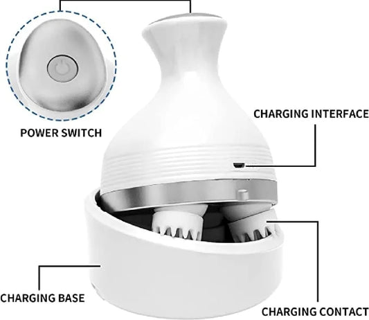 Electric Scalp Massager with 4 Tissue Kneading Nodes – Waterproof Handheld Head & Full Body Massager for Stress Relief