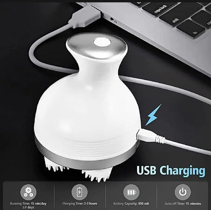 Electric Scalp Massager with 4 Tissue Kneading Nodes – Waterproof Handheld Head & Full Body Massager for Stress Relief